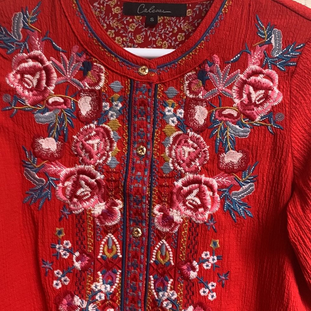 Beautiful Red Crinkle Embroidery Top with contrast back - Picture 3 of 6